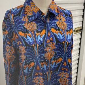 PRADA silk twill Art Nouveau 60’s floral print blouse shirt 48 L XL